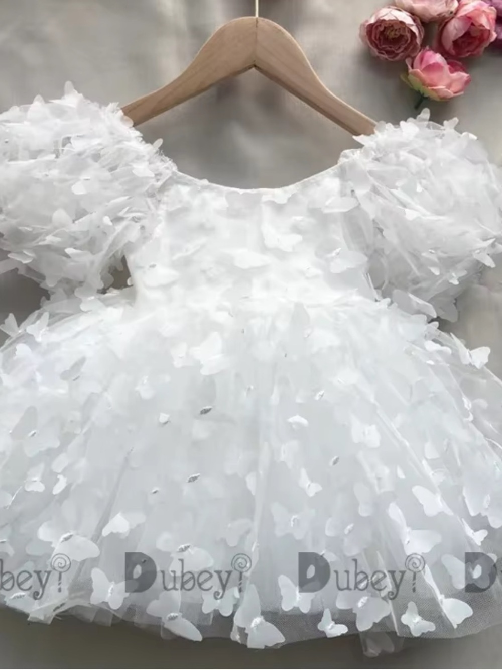 2 bunnies white butterfly tulle toddler dress NWT 8